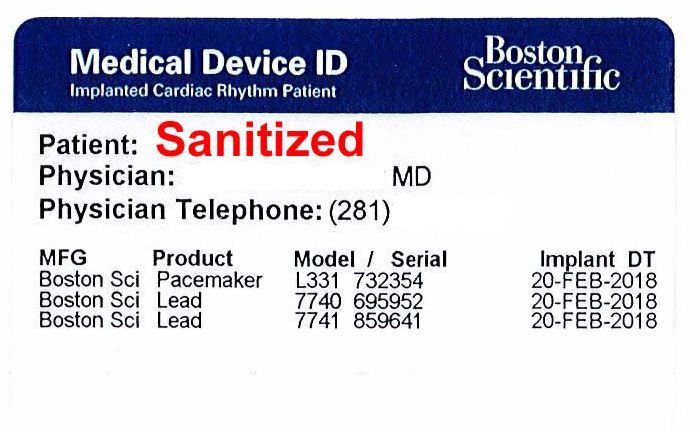 Medtronic Boston Scientific Biomedial Implant Model Serial Number Sanitized