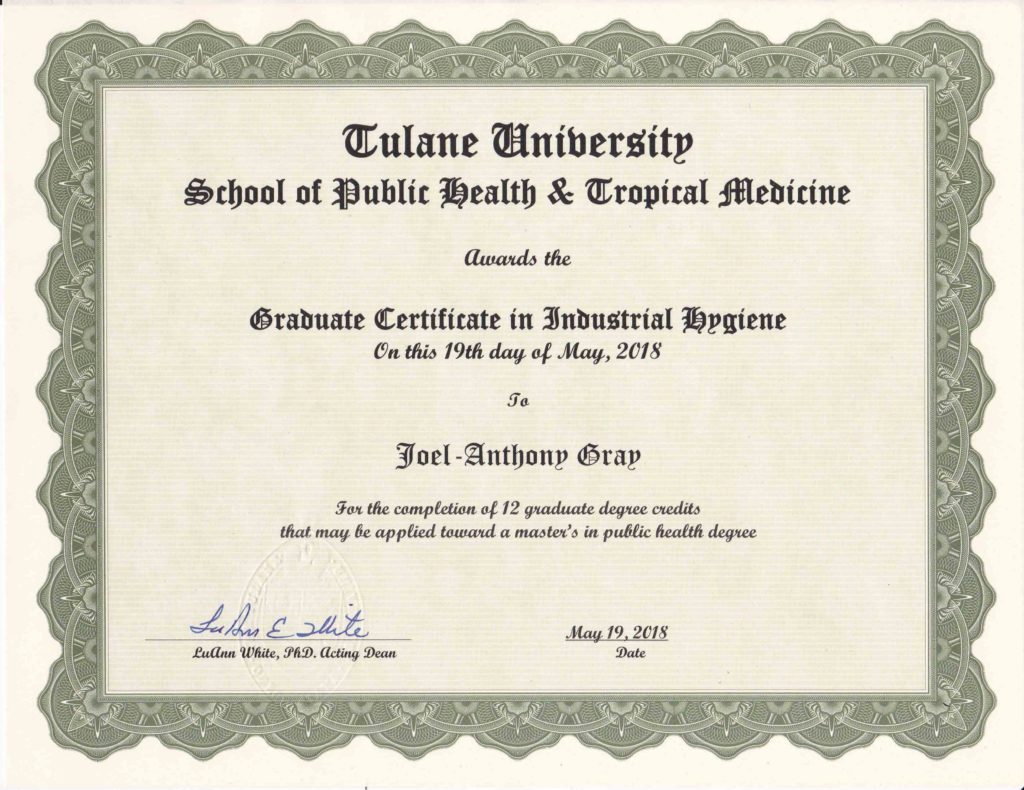Tulane Industrial Hygiene Graduate Certificate