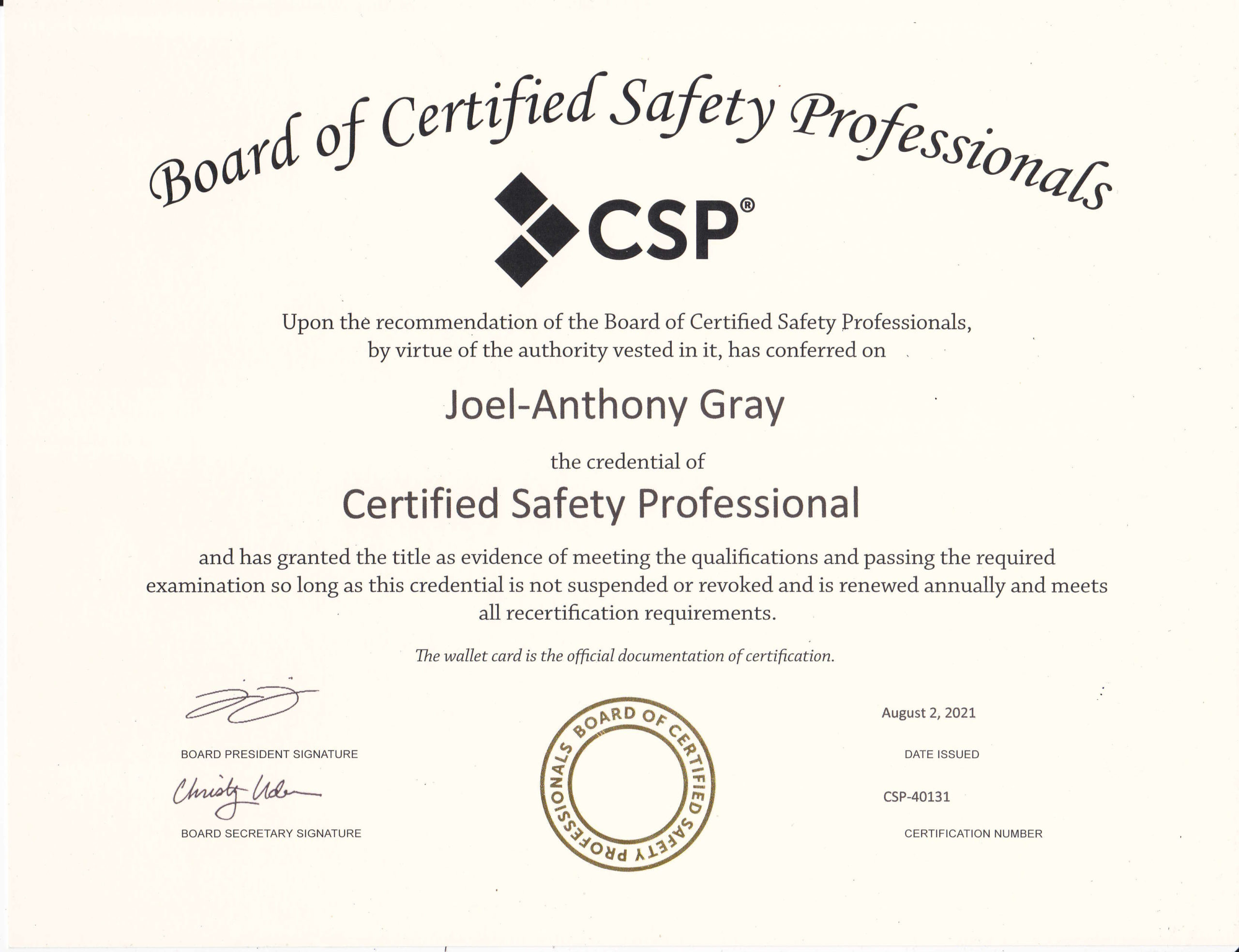 CSP Certified Safety Professional