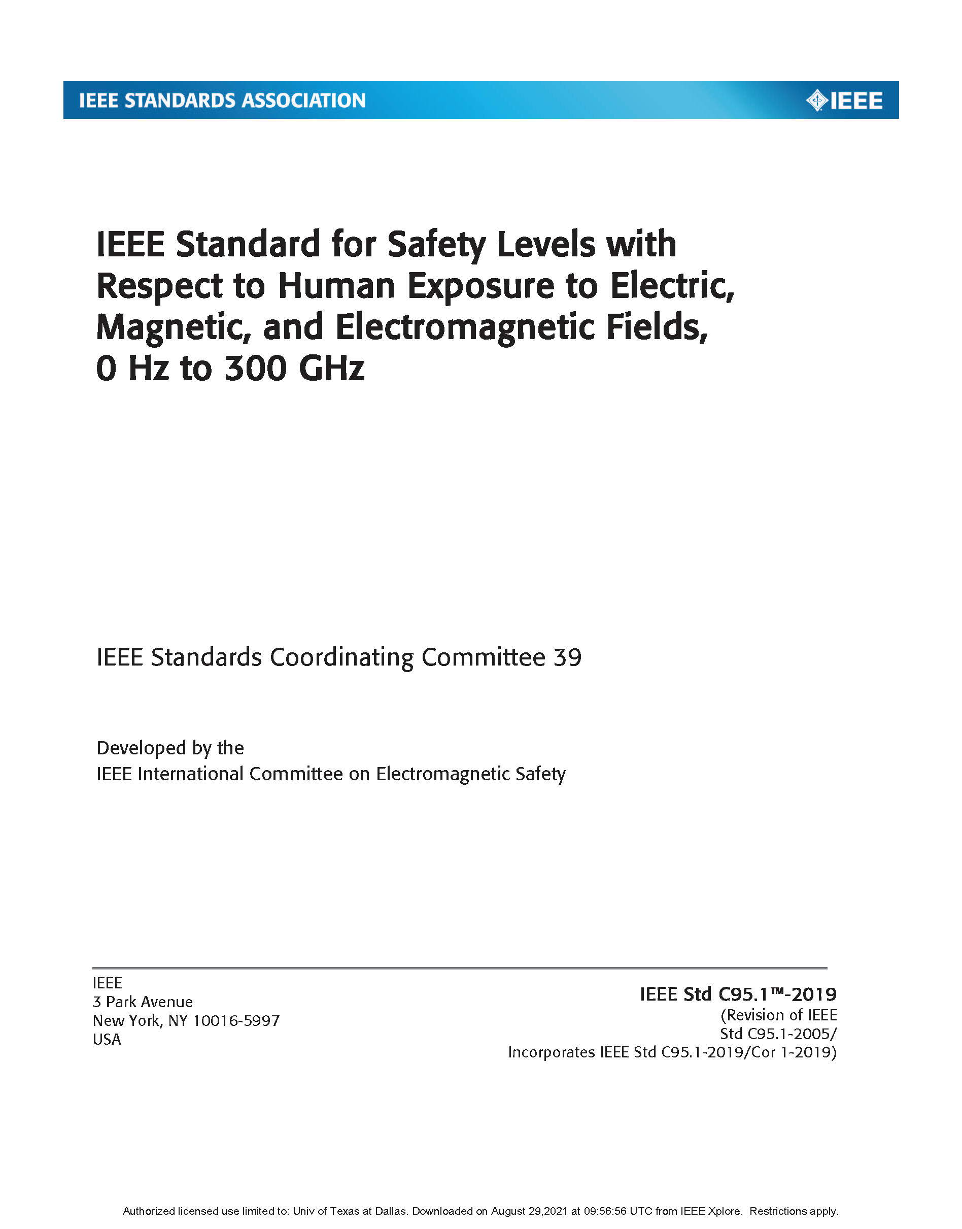 IEEE EMF EMI Safety Levels C95.1-2019