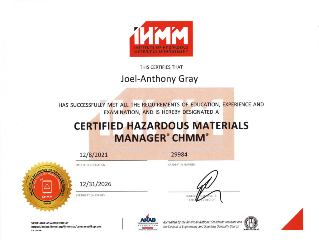 Certified Hazardous Materials Manager CHMM